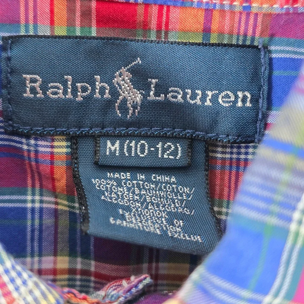 Ralph Lauren Kids Plaid Button Down Shirt Long Sleeve Blue Red Size‎ M 10-12